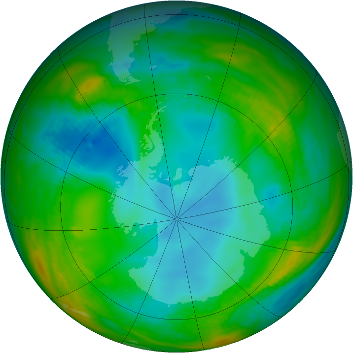 Antarctic ozone map for 20 July 1989